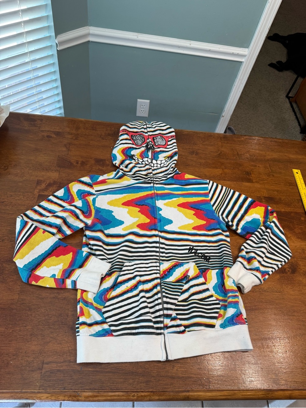VTG Volcom Ryan Sheckler Monster Full Zip Hoodie Mask Y2K AOP Kids XL Skate